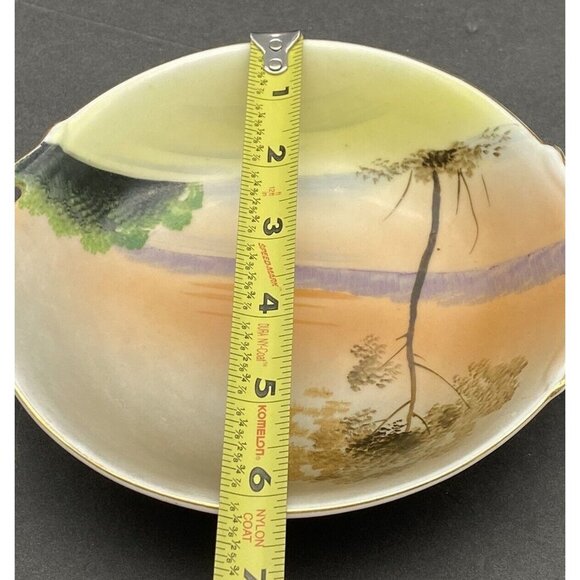 Vtg Meito China Bowl Dish Japan Hand Painted Landscape Lake 2‎ Handle 1930s 40s - Picture 10 of 11